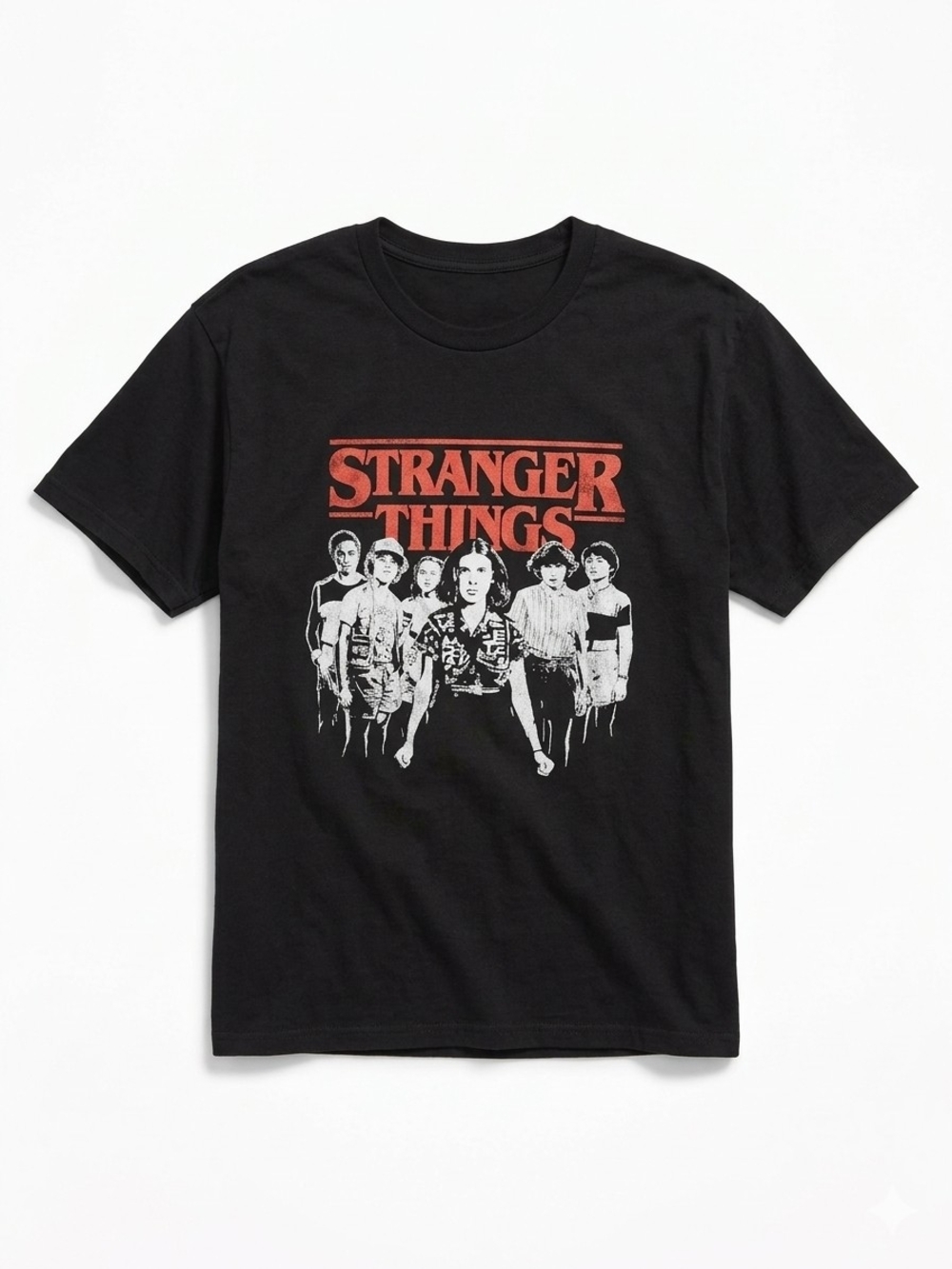 Netflix Stranger Things Black Tee with Red and White Graphic